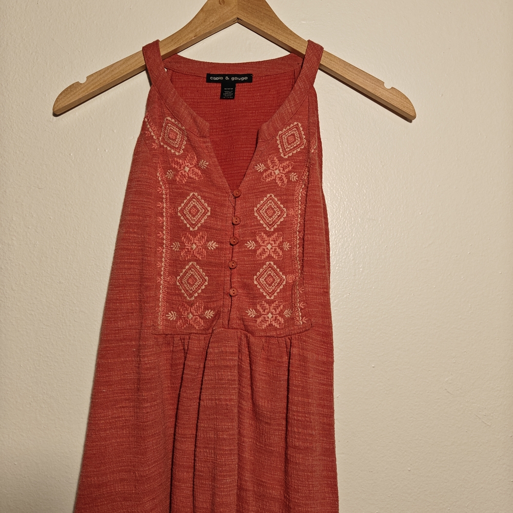 Cable And Gauge Coral Embroidered Sleeveless Dress
